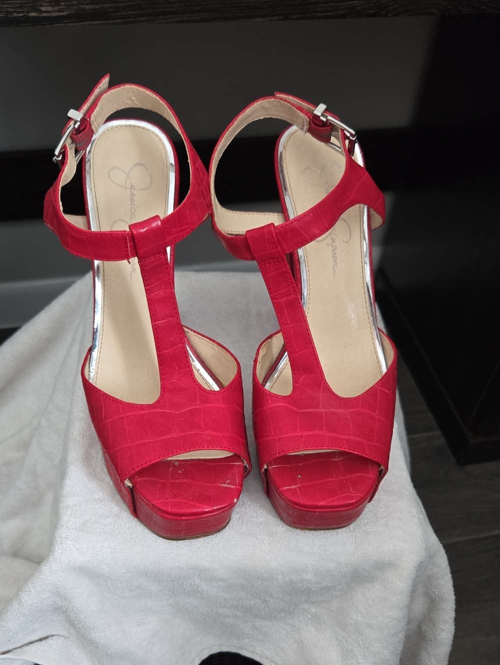 Jessica Simpson Red T-Strap Platform Heels